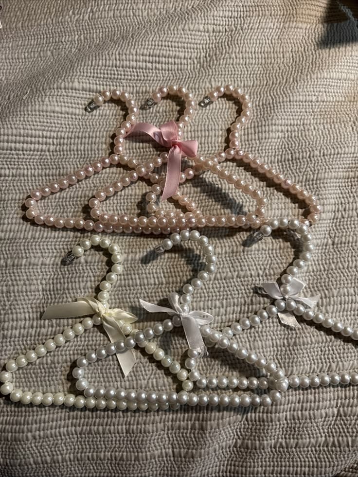 Pearl Hangers for Baby Clothes with Bow – Set of 6, Nursery Decor