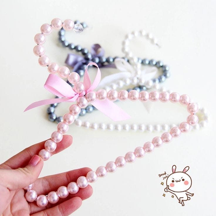 Pearl Hangers for Baby Clothes with Bow – Set of 6, Nursery Decor