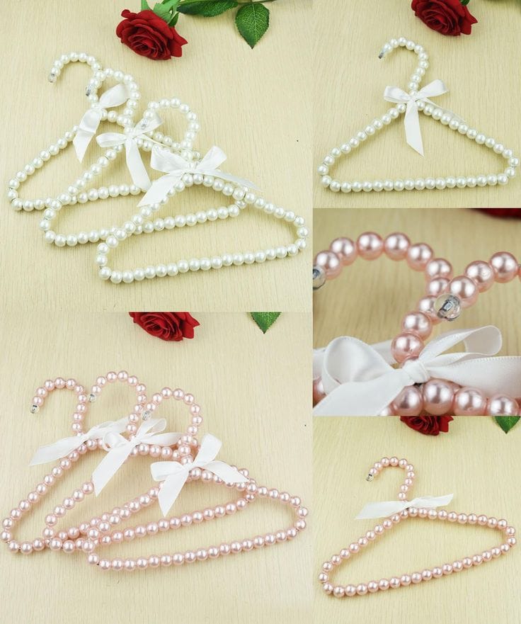 Pearl Hangers for Baby Clothes with Bow – Set of 6, Nursery Decor